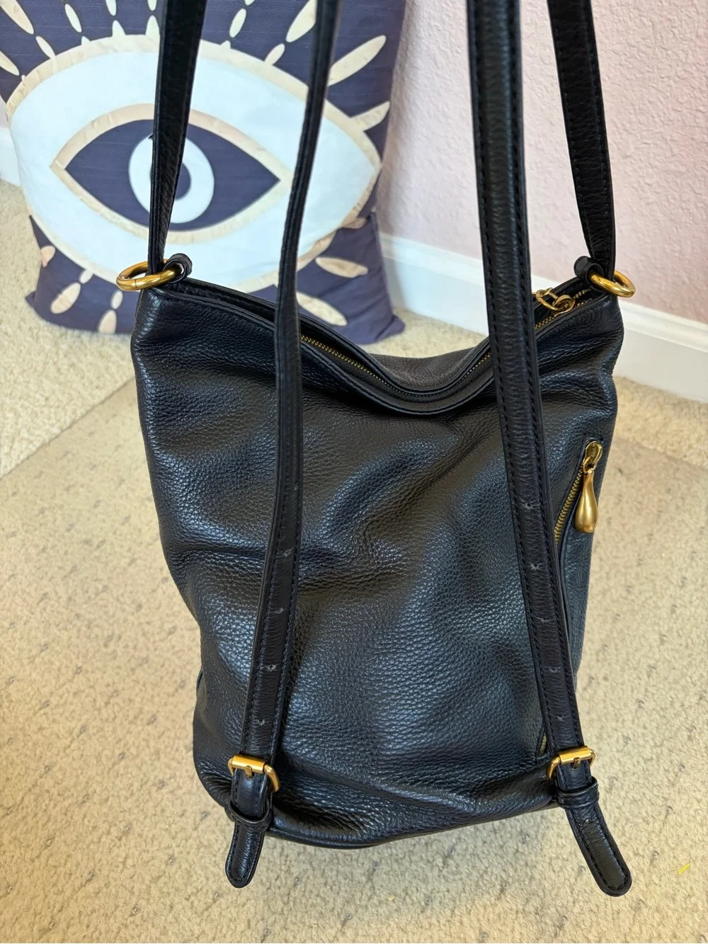 HOBO The Original Blaze Black Pebbled Leather 3-in-1 Convertible Backpack Bag
